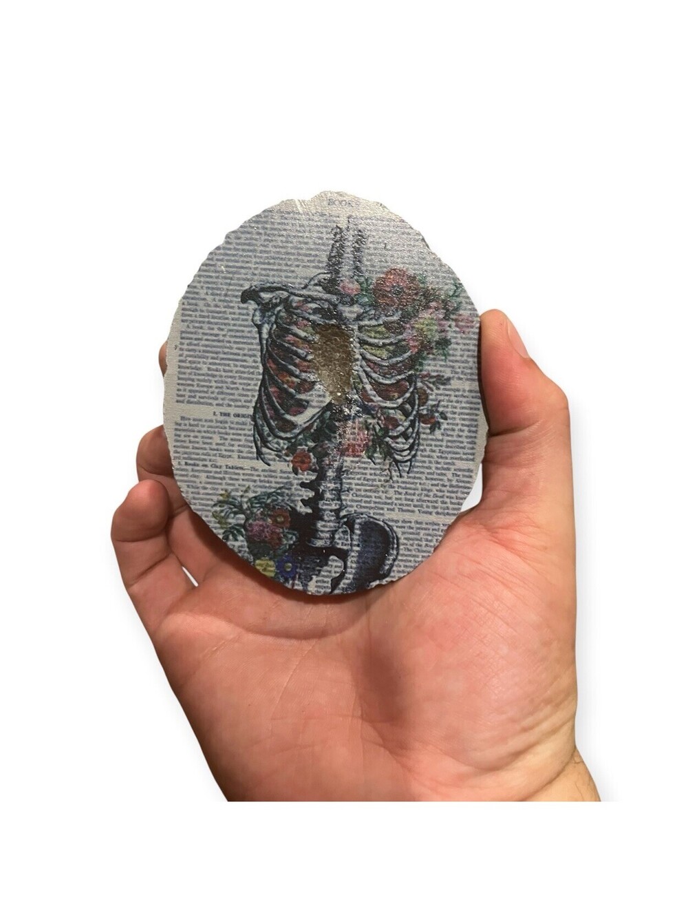 Floral Skeleton Anatomy Art on Natural Agate Slice Gothic Decor